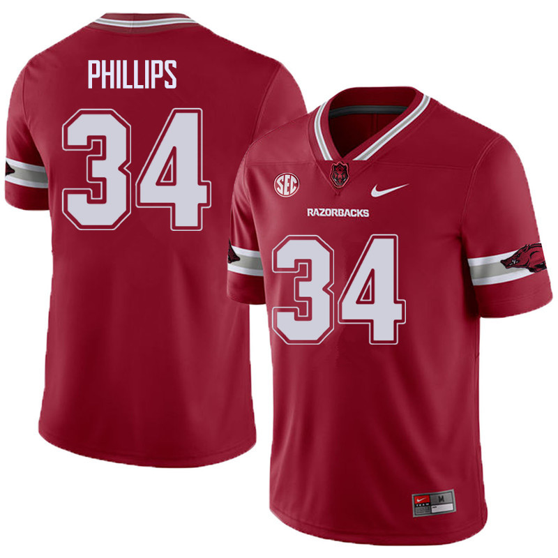 Men #34 Tyler Phillips Arkansas Razorback College Football Alternate Jerseys Sale-Cardinal